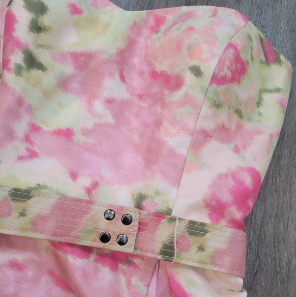 The Limited Event Strapless Pink Watercolor Floral Belted Mini Dress Tea Party 8 - Picture 4 of 8